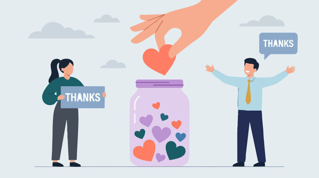 People expressing thanks for hearts donated to a community gratitude jar