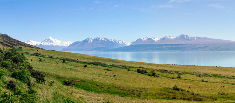New Zealand, South Island, Lake Pukaki, Panorama