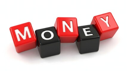 Obraz premium Money text spelled with colorful plastic blocks on a white surface.