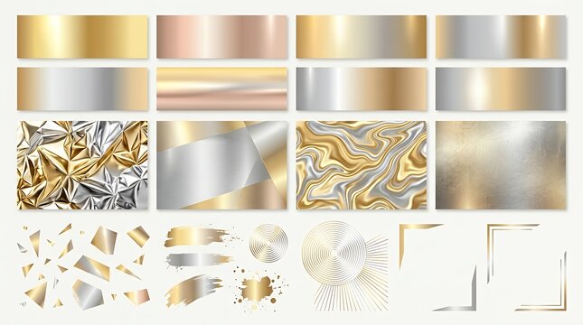 Metallic Gold and Silver Foil Gradients Collection Featuring Glossy Sheen Samples Abstract Modern Texture Backdrops and Stylish Layout Design Elements metallic gold silver foil gradientglossy