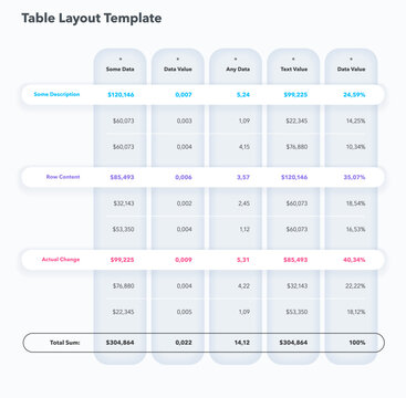 Minimalist and modern table layout with three options and a total sum row. Presentation template for clear and effective data visualization.