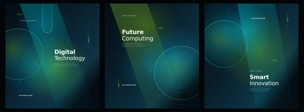 hi-tech posters Digital technology set with technology themes three digital innovation background computing ecosystem protocol template abstract systems with Graphic Future