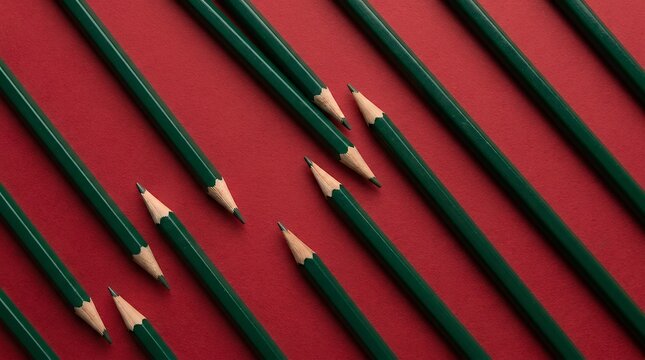 Diagonal Arrangement Of Green Drawing Pencils On Striking Red Surface Dual Color Contrast Minimalist Stationery Layout red green complementary color concept pencils arranged diagonally vivid