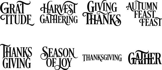 Obraz premium Set of thanksgiving and autumn themed calligraphic lettering phrases and quotes
