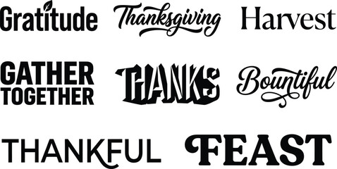 Fototapeta premium Collection of thanksgiving themed typography designs for holiday greeting cards and decor