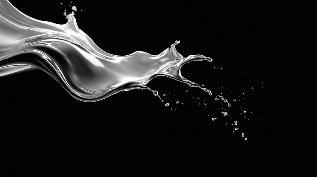 Liquid Silver Metal Splash Isolated on Black Background