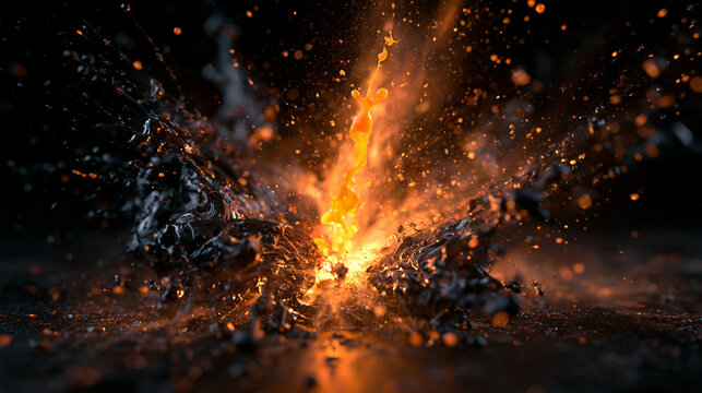 Molten Lava and Liquid Splash Explosion with Sparks