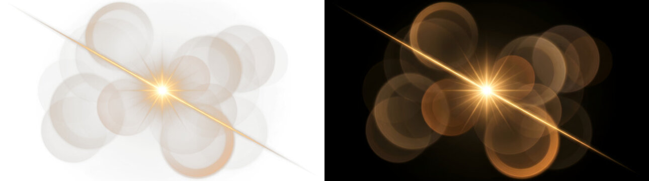 Anamorphic lens flare with bokeh circles and golden light streak