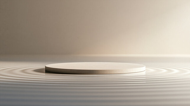 Minimal Round Podium on Water with Ripples for Product Display