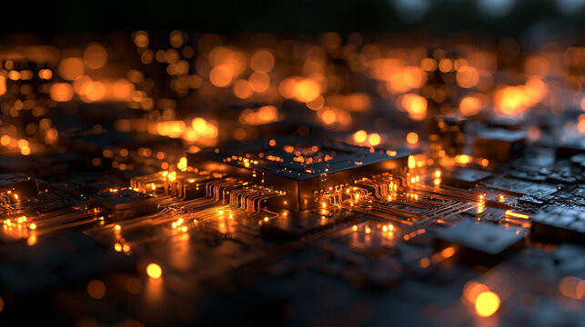 Glowing AI Microchip on Circuit Board Processing Data