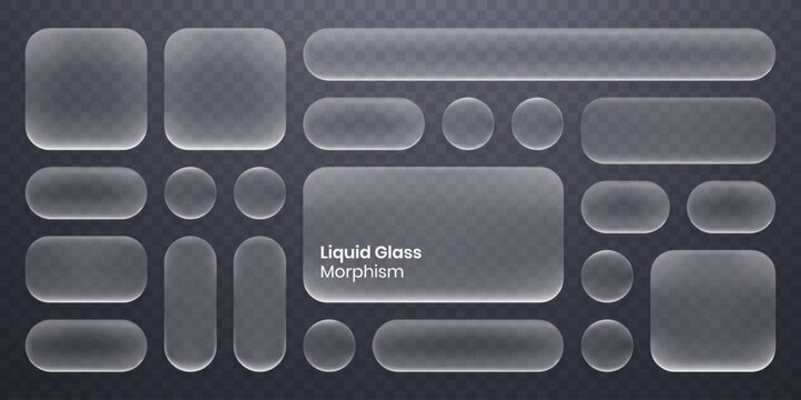 3D Liquid glass smartphone interface isolated. UI UX light frame rounded square and circle elements with a glow stroke. Collection design widget for smartphone and web app.