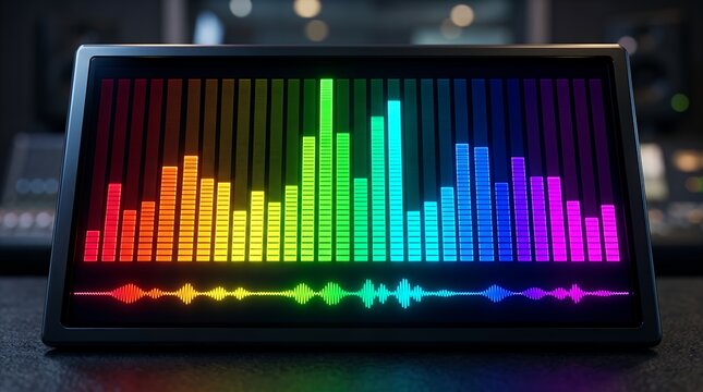 Bright Rainbow Audio Wave Spectrum Visualizer Equalizer Bar Graph Display equalizer graphic audio wave sound music spectrum visualizer bar graph neon bright colorful frequency volume signal