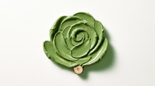 Organic green cream product arranged in a rose shape represents natural beauty and sustainable skincare. Its eco-friendly aesthetic promotes a healthy lifestyle.