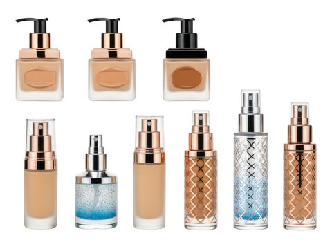 A collection of foundation and primer bottles