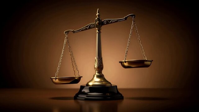 Balance of justice scales symbolizing fairness law and equality in a powerful video illustration