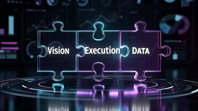 Dynamic video illustrating how vision execution and data interlock to drive innovation and business success