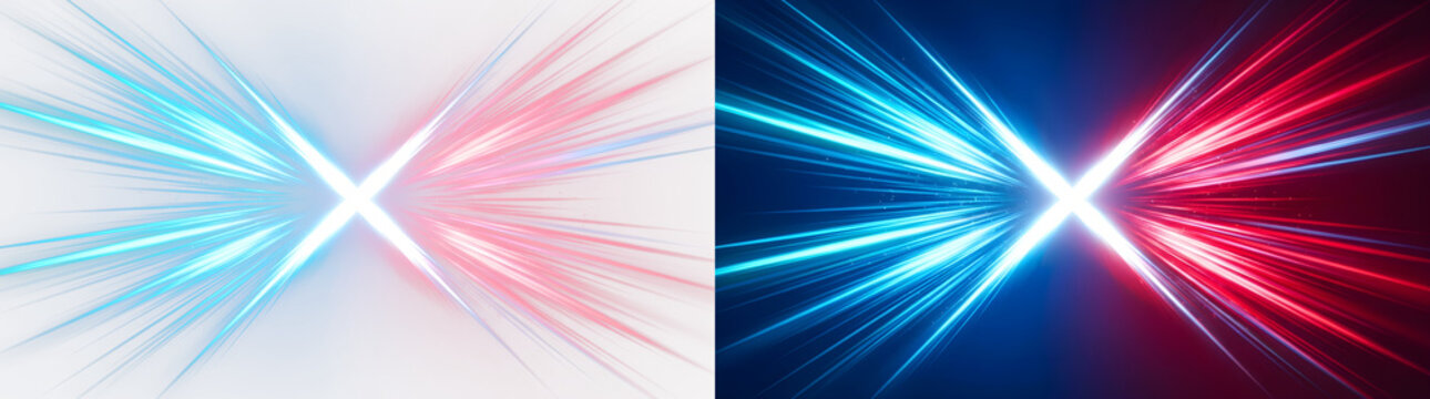 Abstract blue and red light rays bursting outward from a central point