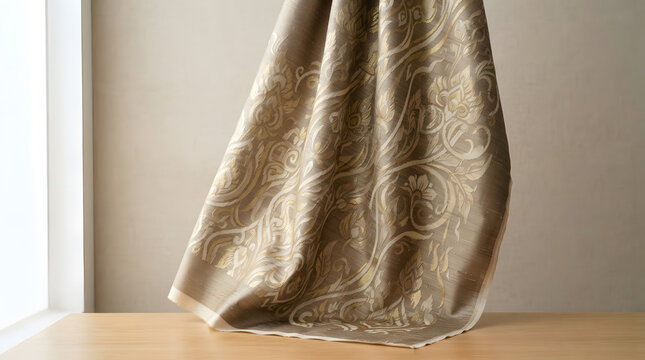 Beige linen fabric draped elegantly on surface.
