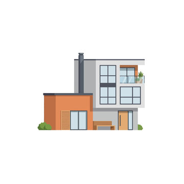 Modern Two-Story House with Contemporary Facade, Flat Illustration