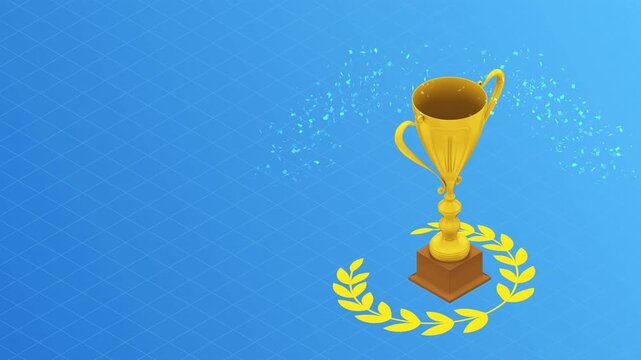 3D Gold Trophy Cup with Laurel Wreath Celebration Animation.