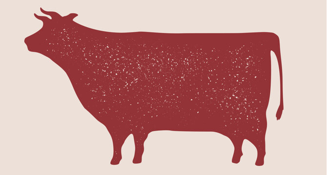 Beef meat steak cow silhouette. Graphic design beef cow, meat steak shape. Beef cow meat steak poster, banner print template, art beef symbol icon badge, mark element. Vector Illustration