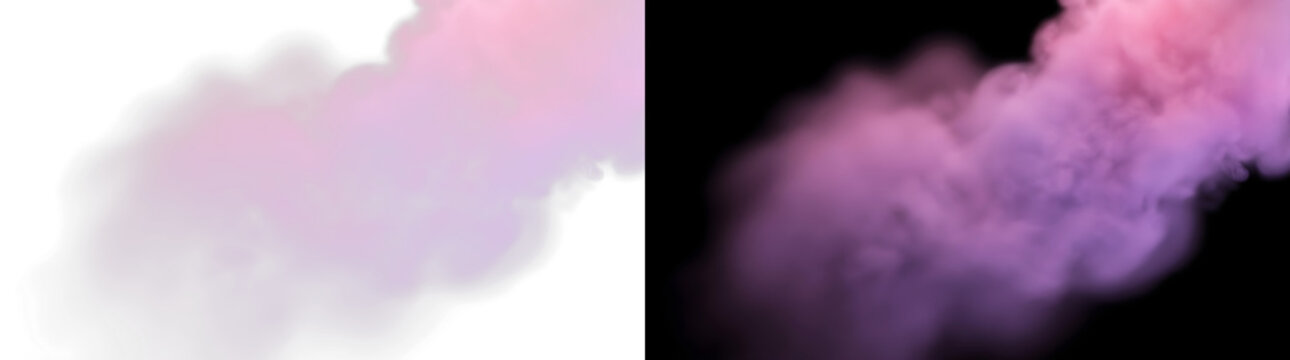 Soft pink and purple smoke or cloud effect on black and white background