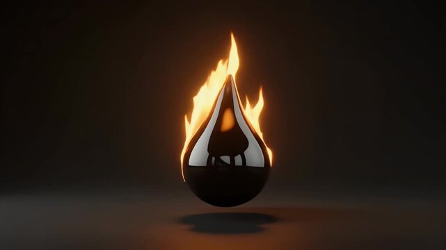 Drop of liquid metal burns with intense flames to represent the volatile nature of industrial chemical reactions in a controlled laboratory setting.