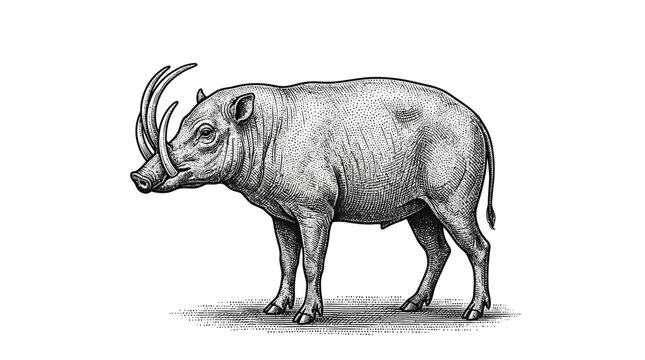 Vintage style etching of a babirusa wild pig
