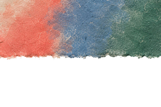 Colorful Torn Paper Strip with Red Blue and Green Texture on Transparent Background