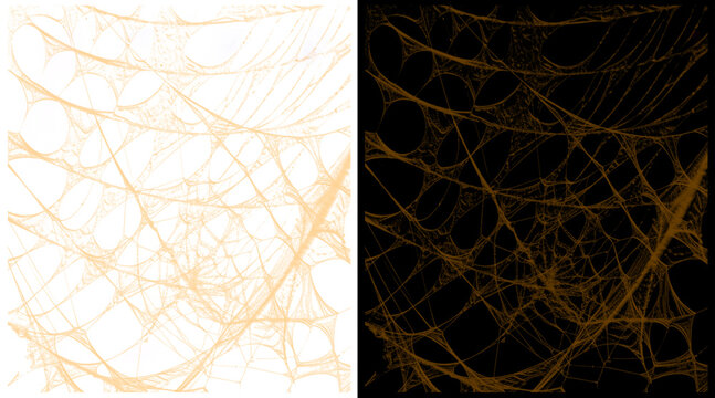Spooky spider web textures in gold and black, creepy cobweb background set for Halloween, decorative gothic silk patterns for horror design