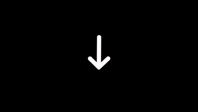 Classic White Download Arrow Icon Animation on Black Background. Minimal Download Symbol, UI Interface Button, Seamless Loop Motion Graphic in 4K with Alpha