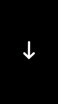 Vertical White Download Arrow Icon Animation on Black Background. Mobile UI Download Button, Minimal Interface Symbol, Seamless Loop 4K Motion Graphic with Alpha