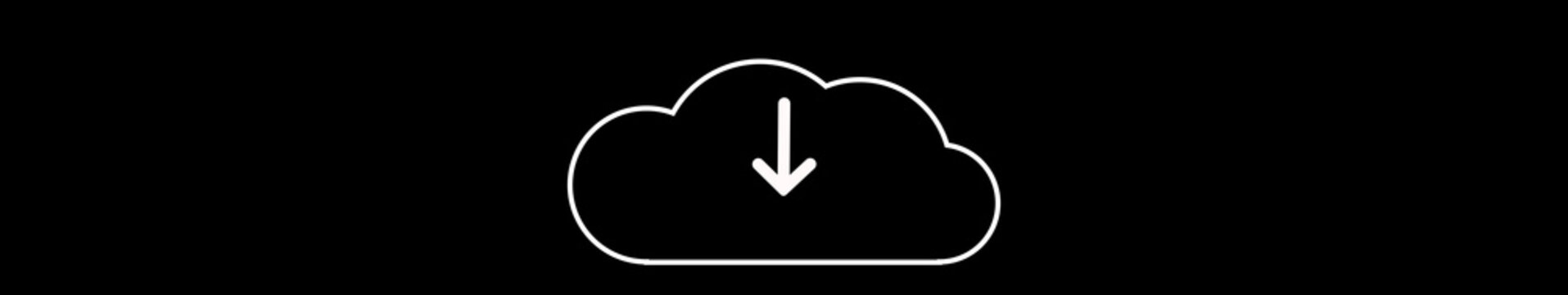 Cloud Download Icon Animation on Black Background. Download Progress, Preloader Animation Web Design Template. Seamless Loop Animation in 4K Ultrawide with Alpha Channel.