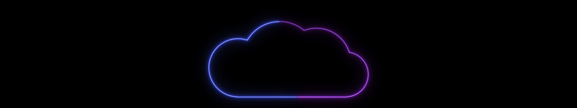 Ultrawide Neon Cloud Storage Icon Animation on Black Background. Glowing Cloud Computing Interface Symbol, Seamless Loop 4K Widescreen Motion Graphic with Alpha