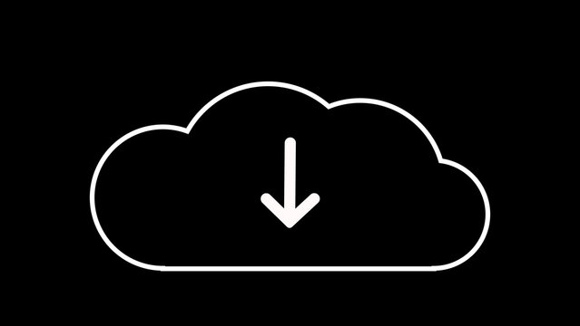 Cloud Download Icon Animation on Black Background. Download Progress, Preloader Animation Web Design Template. Seamless Loop Animation in 4K with Alpha Channel.