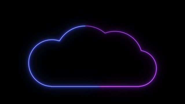 Cloud Storage Neon Icon Animation on Black Background. Glowing Cloud Computing Symbol, Digital Network UI, Seamless Loop 4K Motion Graphic with Alpha