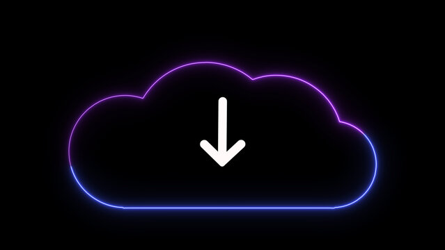 Colorful Cloud Download Icon Animation on Black Background. Download Progress, Preloader Animation Web Design Template. Seamless Loop Animation in 4K with Alpha Channel.