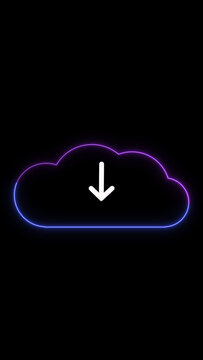 Colorful Cloud Download Icon Animation on Black Background. Download Progress, Preloader Animation Web Design Template. Seamless Loop Animation in 4K Vertical with Alpha Channel.