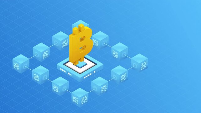 Digital Bitcoin Cryptocurrency Blockchain Technology Concept Illustration.