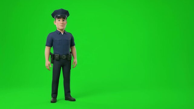 Professional Police Officer Standing on Green Screen