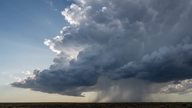 Dramatic Thunderstorm Cloud with Heavy Rain over Flat Landscape