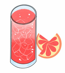 Obraz premium Fresh Grapefruit Ade with Grapefruit Illustration in Glass