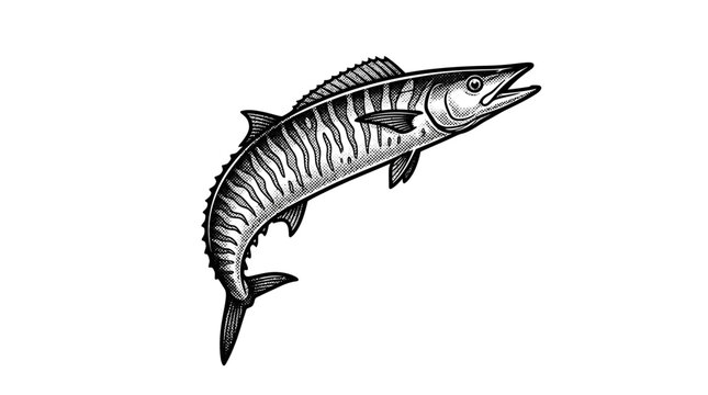 Vintage style hand-drawn wahoo fish engraving