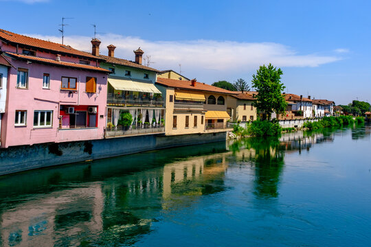 The Oglio river at Pontoglio, in Brescia province, Italy