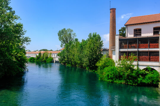 The Oglio river at Pontoglio, in Brescia province, Italy
