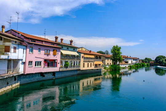 The Oglio river at Pontoglio, in Brescia province, Italy