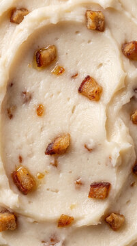 Rendered pork fat lard texture with crispy cracklings top view