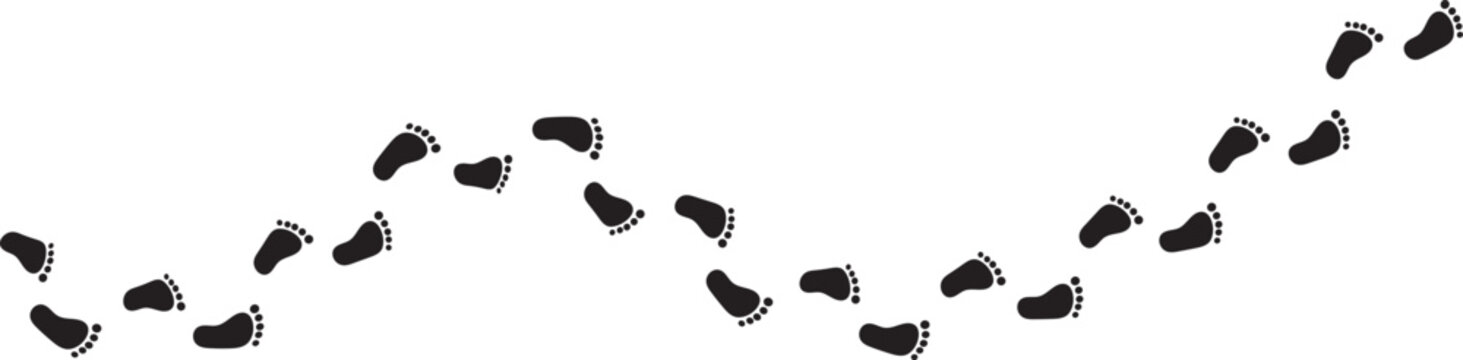 Human footprints path track icon set vector. Barefoot walking step trail curve direction line symbol. People foot print trail sequence for destination tracking and navigation design