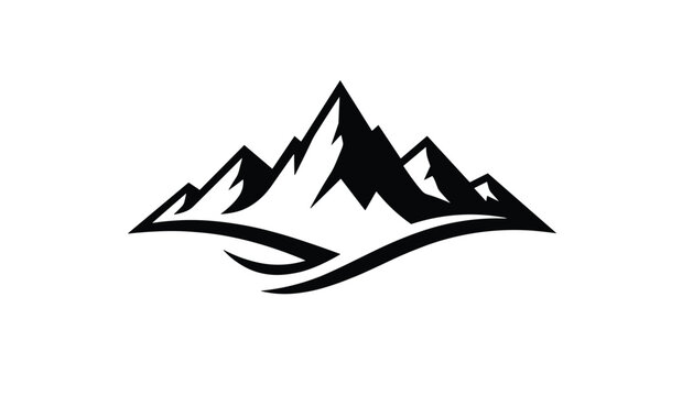 Bold black and white mountain peak logo design represents outdoor adventure, peak performance, and majestic nature.