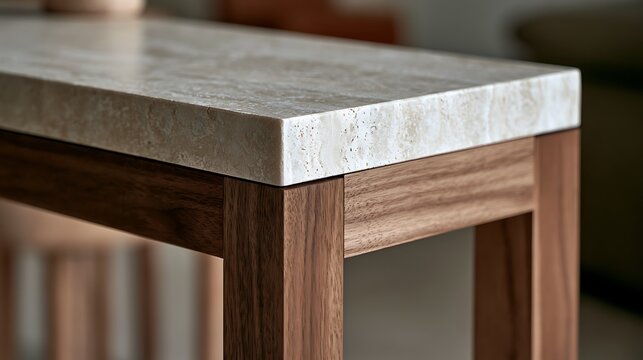 Modern wooden table with light concrete tabletop.